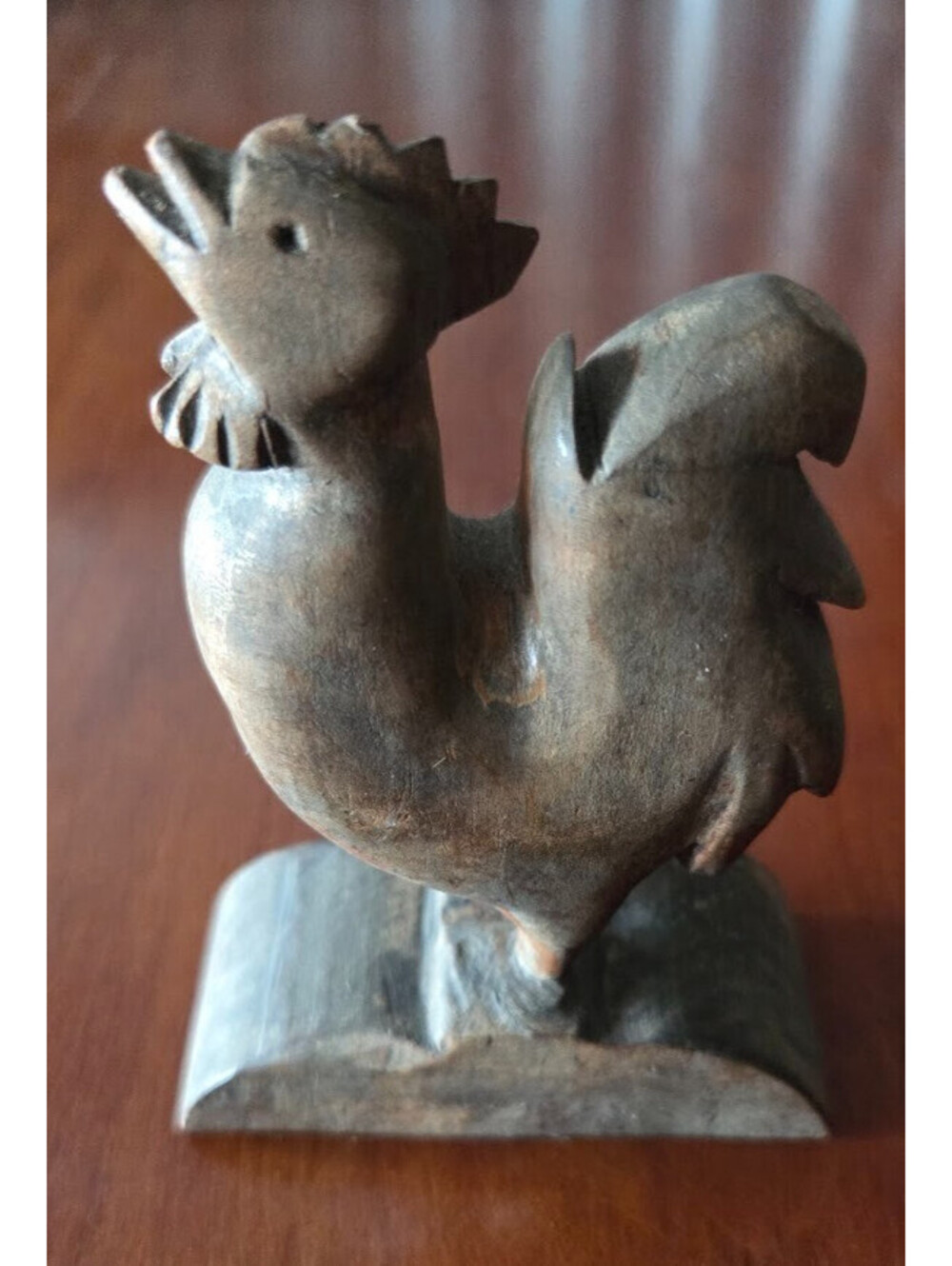 Hand Carved Wooden Rooster Figurine – Rustic Folk Art Farmhouse Decor Sculpture